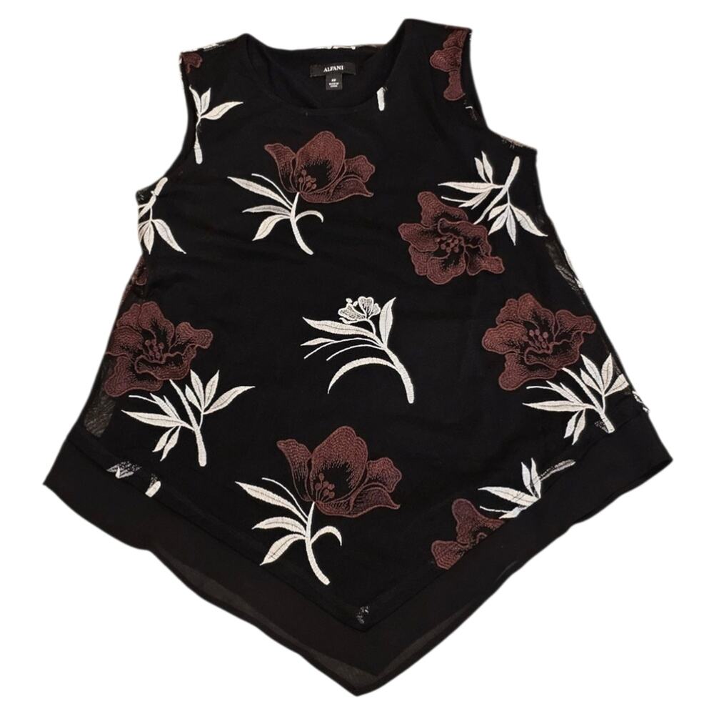Alfani Embroidered Floral Lace Overlay Handkerchief Tank Top PET/PET